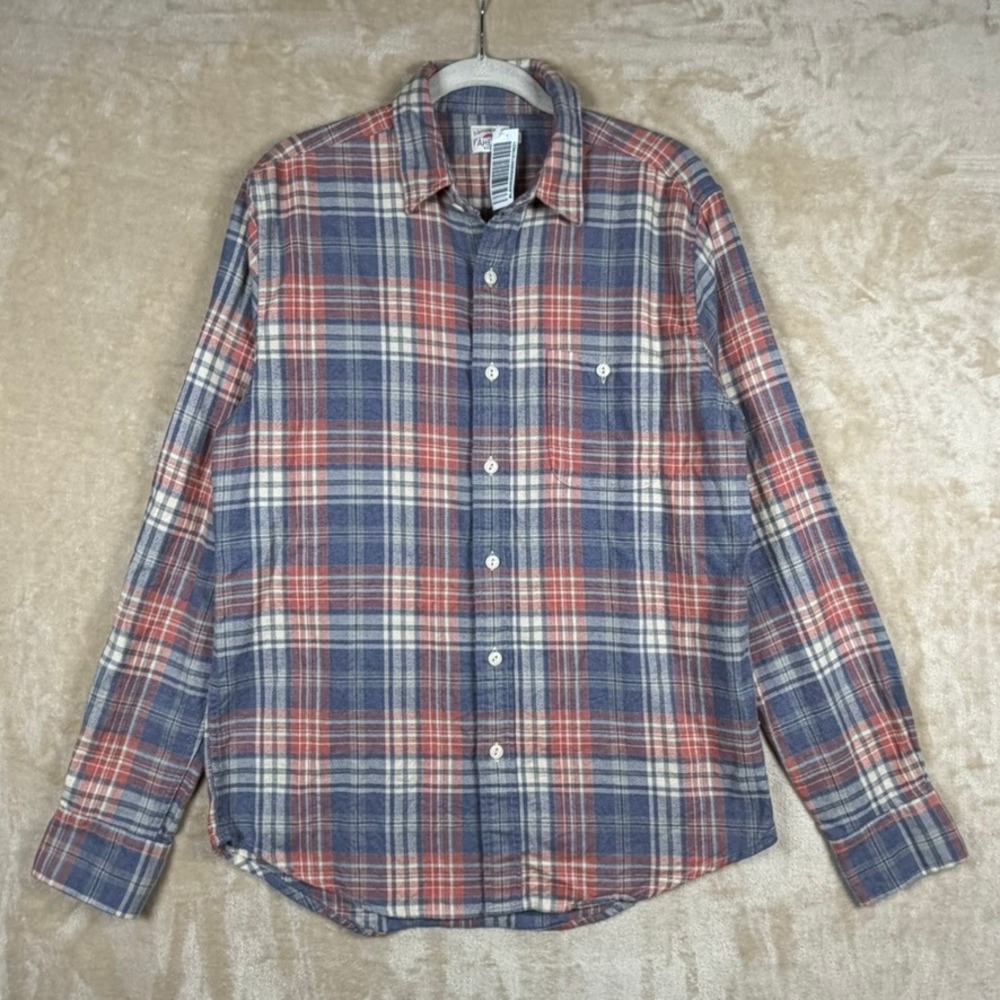 Faherty Brand Men M Plaid Flannel Button Down Shirt Blue Red Cream Coastal NWOT